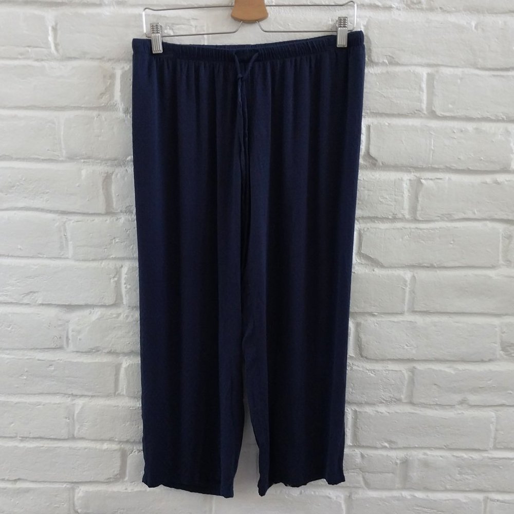 Natori Lounge Pants Womans Small Navy Blue Rayon Lightweight Drawstring Pull On